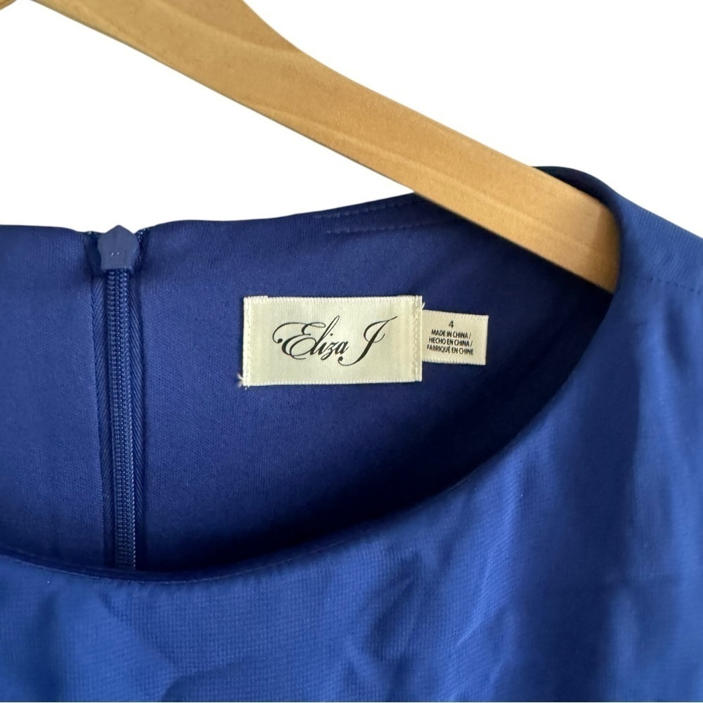 Eliza J Chiffon Cape Draped Sleeveless Blue 4 Sheath‎ Evening Dress - Picture 5 of 10